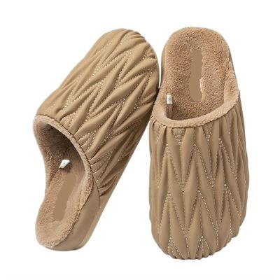 ALLC Women's Slippers Autumn and Winter Pleated Cotton Slippers Indoor Home Waterproof Cotton Slippers Warm Home Plus Velvet Slippers Indoor Warm Plush Bedroom Shoes (Color : C, Size : 5.5-6)