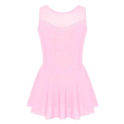 YOOJIA Kids Girls Sparkly Figure Ice Skating Leotard Dress Gymnastic Ballet Dance Dress Competition Leotard Jumpsuit Pink 8