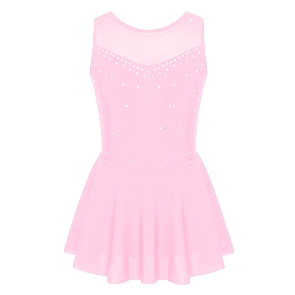 YOOJIA Kids Girls Sparkly Figure Ice Skating Leotard Dress Gymnastic Ballet Dance Dress Competition Leotard Jumpsuit Pink 8