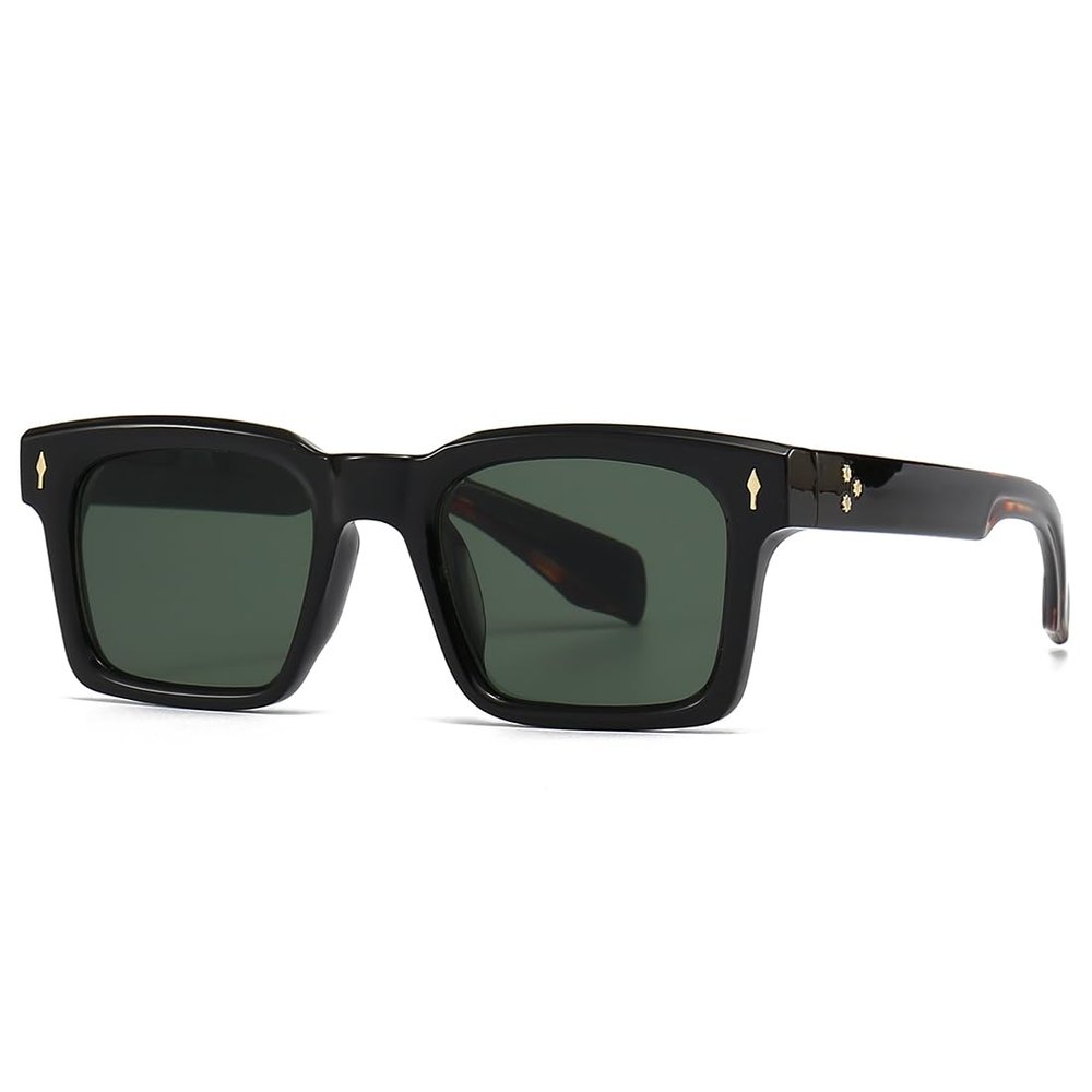 Big Square Sunglasses Ins KOL Selfie Sun Glasses with Retro Full Thick Frame Eyewears UV400 Lens, Black With Green