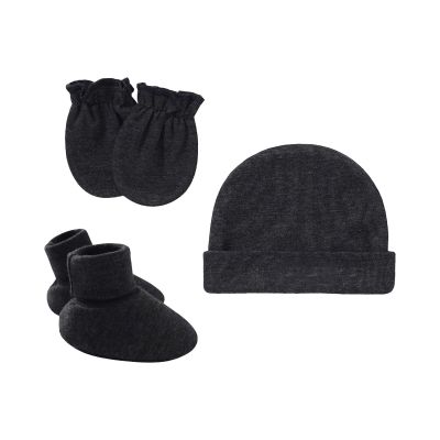 Baby Breathable Mittens Newborn Hat Gloves Foot Set Three Piece Multi Color Set 0 to 24Months (Dark Gray, One Size)