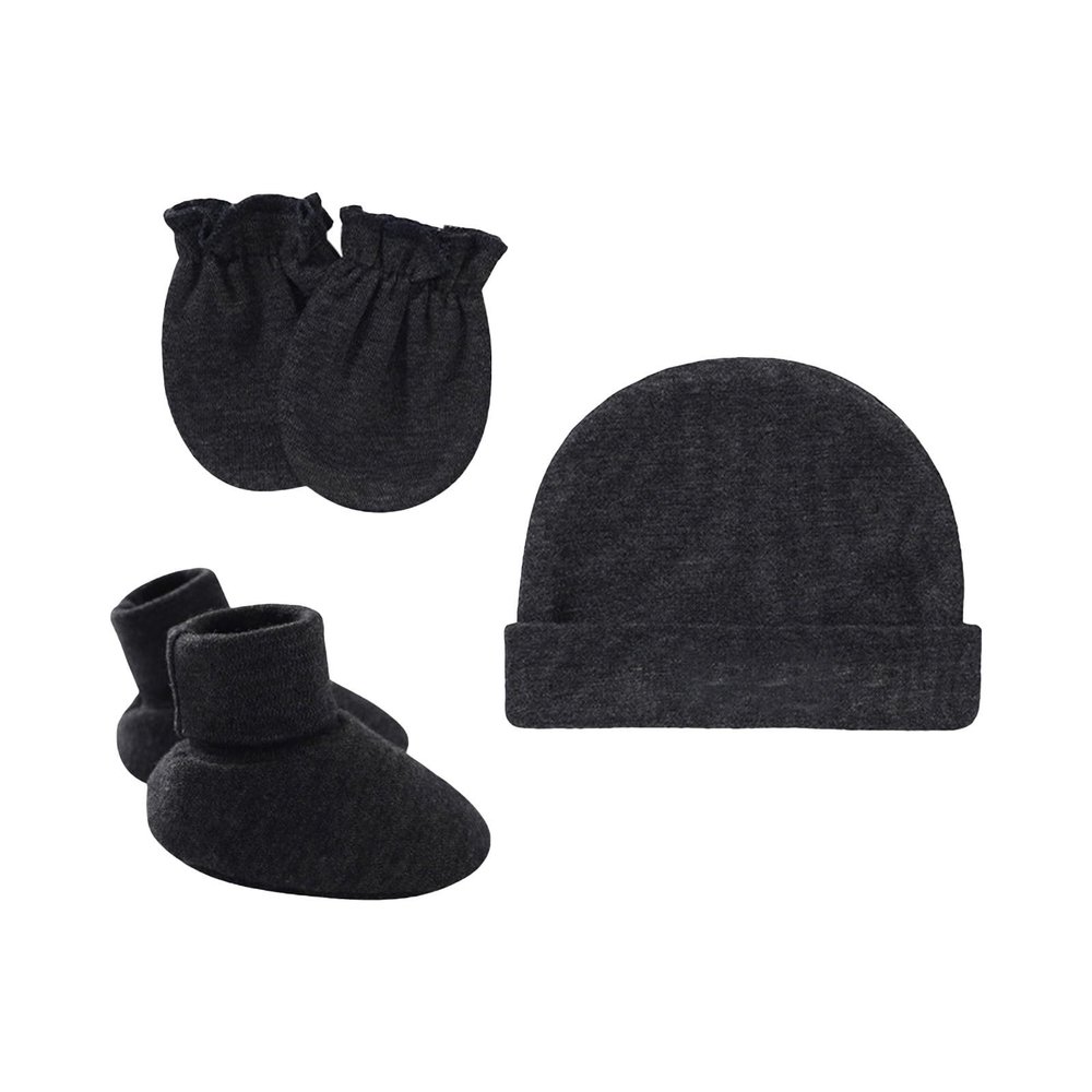 Baby Breathable Mittens Newborn Hat Gloves Foot Set Three Piece Multi Color Set 0 to 24Months (Dark Gray, One Size)