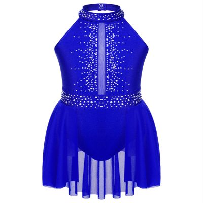 TSSOE Kids Girls Sleeveless Halter Shiny Sequins Lyrical Dance Dress Ballet Leatard Figure Skating Dress C03 14 Years