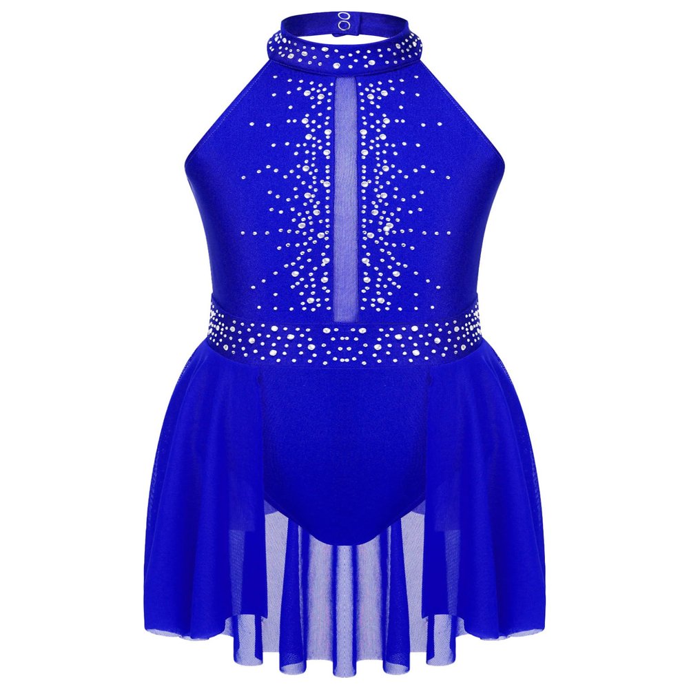 TSSOE Kids Girls Sleeveless Halter Shiny Sequins Lyrical Dance Dress Ballet Leatard Figure Skating Dress C03 14 Years