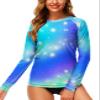 Deerose Women's UV Swim Top UPF 50+ Long Sleeve Rash Guard Ladies Gradient Active Surfing Shirts M view 2