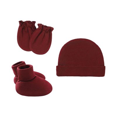 Baby Breathable Mittens Newborn Hat Gloves Foot Set Three Piece Multi Color Set 0 to 24Months Child (Wine, One Size)