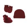 Baby Breathable Mittens Newborn Hat Gloves Foot Set Three Piece Multi Color Set 0 to 24Months Child (Wine, One Size) view 1