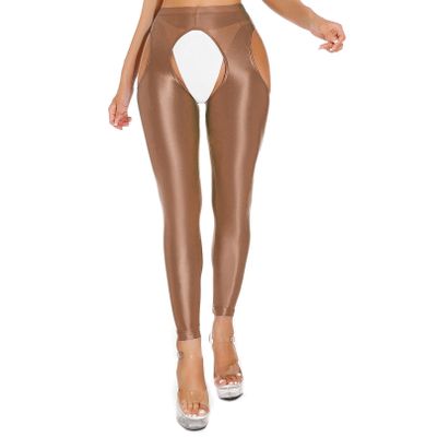 Agoky Women's High Waist Gym Leggings Tights Hollow Compression Workout Yoga Pants Coffee&Typeb Medium