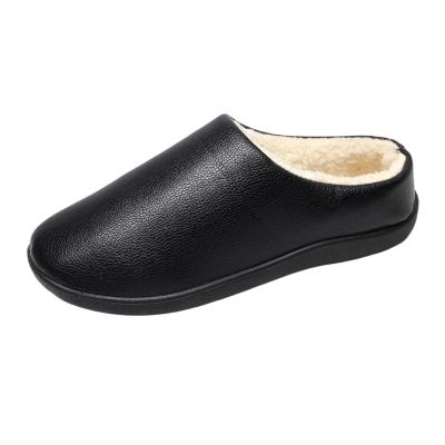 ALLC Women's Slippers Winter Home Cotton Shoes Non Slip Soft Soled Leather Surface Waterproof Warm and Velvet Comfortable Cotton Slippers Indoor Warm Plush Bedroom Shoes (Color : A, Size : 7.5)