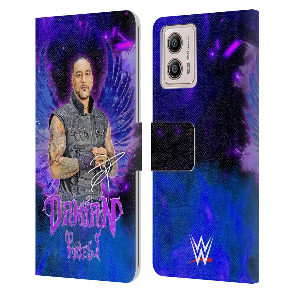Head Case Designs Officially Licensed WWE Portrait Damian Priest Leather Book Wallet Case Cover Compatible with Motorola Moto G53 5G