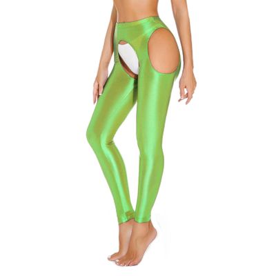 Agoky Women's High Waist Gym Leggings Tights Hollow Compression Workout Yoga Pants Fluorescent Green&Typeb Medium