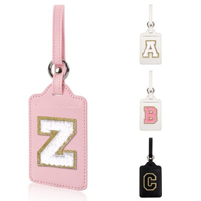 Personalized Initial Luggage Tags for Suitcases, Leather Chenille Letter Cute Luggage Tags with Privacy Name Card, Embroidered Travel Bag Backpack Tag Gifts for Women Kids Girls Teens(Pink-Z)