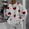 FOMOYUU Women Heart Print Sweater Valentine 's Day Pullovers Long Sleeve Round Neck Knitted Blouse Casual Loose Sweatshirt (White H, S) view 2