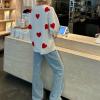 FOMOYUU Women Heart Print Sweater Valentine 's Day Pullovers Long Sleeve Round Neck Knitted Blouse Casual Loose Sweatshirt (White H, S) view 4