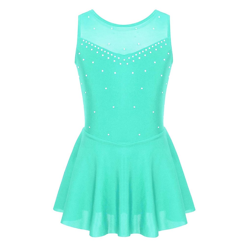YOOJIA Kids Girls Sparkly Figure Ice Skating Leotard Dress Gymnastic Ballet Dance Dress Competition Leotard Jumpsuit Mint Green 6