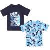 Boys Rash Guard 2 Pack Short Sleeve Toddler Kids Swim Shirt, Youth UPF 50+ Surfing/Sun/Beach Quick Dry Suit (Blue Shark,10) view 1