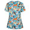 Holiday Scrubs Short Sleeve Work T Shirt Womans Tunic Spring Classic Cotton V Neck Stretchy Pocket Dinosaur Slim Fit Tops Women Blue view 2