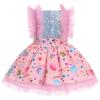 Baby Girl First Birthday Party Dress, Toddler Kids Candy Printed Ruffle Sleeve Sequin Tulle Tutu Princess A-line Pageant Evening Summer Sundress Photo Shooting Props Clothes Pink Candy 18-24M view 4