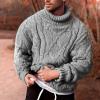 xoxingysm Mens Casual Turtleneck Sweaters Warm Twisted Pattern Basic Designed Solid Mock Neck Knitted Loose Fit Pullover Sweater Grey view 2