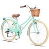 Glerc 26 Inch Beach Cruiser Bike, 6-Speed Hybrid City Bicycle for Girls Youth and Over 6 Years Old, Missy Bike with Wicker Basket & Lightweight, Mint view 1