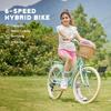 Glerc 26 Inch Beach Cruiser Bike, 6-Speed Hybrid City Bicycle for Girls Youth and Over 6 Years Old, Missy Bike with Wicker Basket & Lightweight, Mint view 2