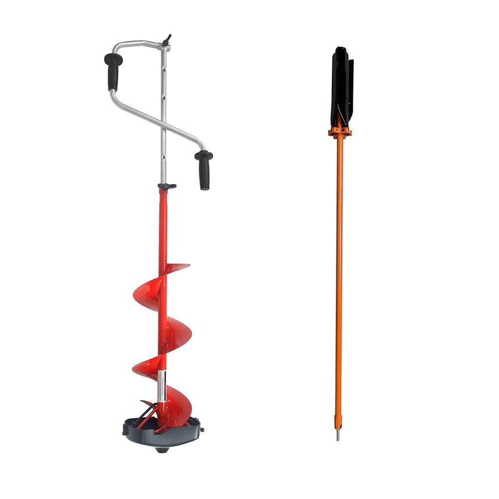 THUNDERBAY 8" Folding Hand Auger with Dual-Curved Blades and Bevel Bandit Ice Fishing Hole Reamer