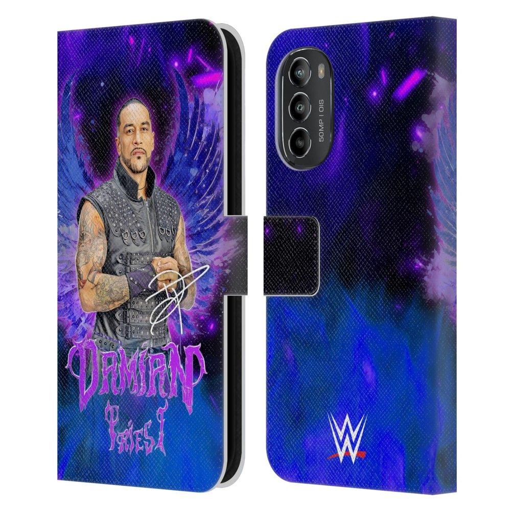 Head Case Designs Officially Licensed WWE Portrait Damian Priest Leather Book Wallet Case Cover Compatible with Motorola Moto G82 5G