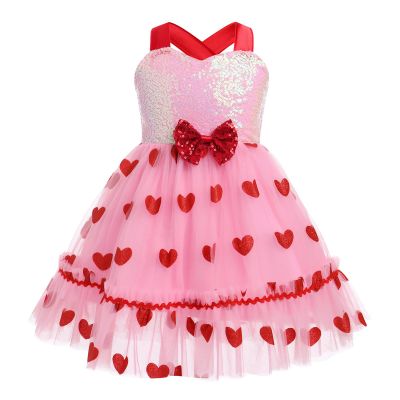 Baby Girls My 1st Valentine's Day Dress Toddler Infant First Birthday Outfit Kids Halter Backless Bowknot Tutu Tulle Love Heart Dresses for Wedding Bridesmaid Pageant Party Red Love Heart 2-3T
