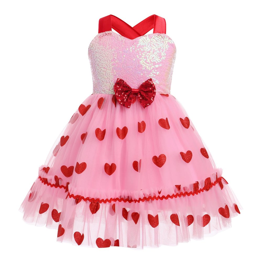 Baby Girls My 1st Valentine's Day Dress Toddler Infant First Birthday Outfit Kids Halter Backless Bowknot Tutu Tulle Love Heart Dresses for Wedding Bridesmaid Pageant Party Red Love Heart 2-3T