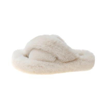 ALLC Women's Slippers Cross Strap Slippers Furry Slippers Autumn and Winter Slippers Thick Soled Cotton Slippers Home Slippers Indoor Warm Plush Bedroom Shoes (Color : C, Size : 5.5)