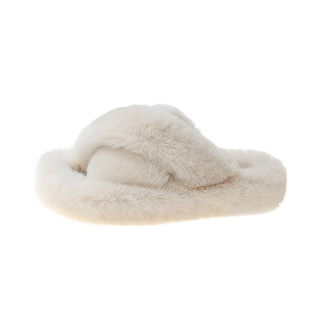 ALLC Women's Slippers Cross Strap Slippers Furry Slippers Autumn and Winter Slippers Thick Soled Cotton Slippers Home Slippers Indoor Warm Plush Bedroom Shoes (Color : C, Size : 5.5)