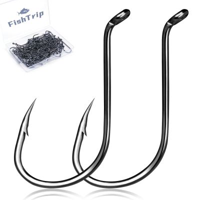 FishTrip 50/100 Pack Octopus Fishing Hooks - Offset Beak Circle Hooks for Fish Hooks Saltwater & Freshwater, Live Bait Fish Hook Black for Rigs Catfish, Bass Tuna, Walleye, Trout