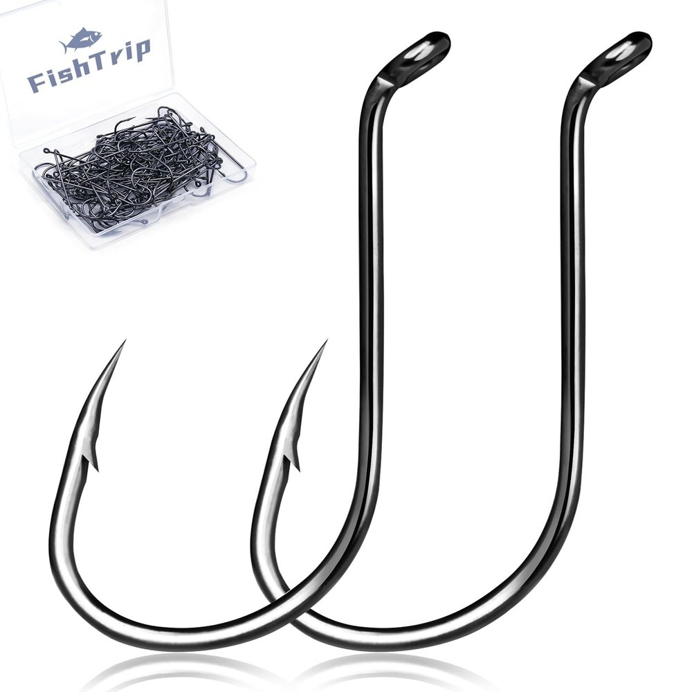 FishTrip 50/100 Pack Octopus Fishing Hooks - Offset Beak Circle Hooks for Fish Hooks Saltwater & Freshwater, Live Bait Fish Hook Black for Rigs Catfish, Bass Tuna, Walleye, Trout