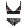 Agoky Men's Sissy Bikini Crossdressing Lingerie Floral Lace Satin Bra Briefs Crossdresser Underwear Pink Medium view 2