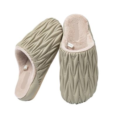 ALLC Women's Slippers Autumn and Winter Pleated Cotton Slippers Indoor Home Waterproof Cotton Slippers Warm Home Plus Velvet Slippers Indoor Warm Plush Bedroom Shoes (Color : B, Size : 6.5-7)