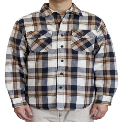 AIRNINE Men's Heavy Weight Quilted Lined Plaid Flannel Shirt Jacket (S to 5XL) (Ecru/Grey_1128, X-Large)