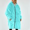 XUNRYAN Oversized Blanket Hoodie Sweatshirt Wearable Sherpa Lounging Pullover Women Flannel Jackets Zip Up Robe Loungewear view 2