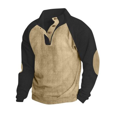 Alalaso Men's Corduroy Shirts Casual Lapel Collar Button Up Pullover Mock Neck Long Sleeve Sweaters Casual Polo Sweatshirts