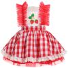 Baby Girls Strawberry Outfit Toddler Kids My 1st Birthday Party Dress Cake Smash Photo Shooting Ruffle Sleeve A-line Plaid Skirt Formal Party Pageant Summer Holiday Sundress Red Strawberry 2-3T view 1