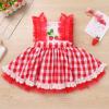 Baby Girls Strawberry Outfit Toddler Kids My 1st Birthday Party Dress Cake Smash Photo Shooting Ruffle Sleeve A-line Plaid Skirt Formal Party Pageant Summer Holiday Sundress Red Strawberry 2-3T view 2