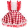 Baby Girls Strawberry Outfit Toddler Kids My 1st Birthday Party Dress Cake Smash Photo Shooting Ruffle Sleeve A-line Plaid Skirt Formal Party Pageant Summer Holiday Sundress Red Strawberry 2-3T view 3