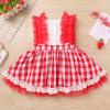Baby Girls Strawberry Outfit Toddler Kids My 1st Birthday Party Dress Cake Smash Photo Shooting Ruffle Sleeve A-line Plaid Skirt Formal Party Pageant Summer Holiday Sundress Red Strawberry 2-3T view 4