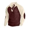 Alalaso Mens Corduroy Shirt Lapel Collar Button Up Pullover Long Sleeve Sweaters Polo Sweatshirts with Elbow Patches view 1