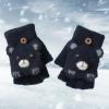 2 to 6Years Toddler Breathable Mittens Knitting Children Cartoon Bear Half Refer To Flip Warm Leakage Refers To Write (Navy, One Size) view 2