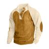 Alalaso Mens Corduroy Shirt Lapel Collar Button Up Pullover Long Sleeve Sweaters Polo Sweatshirts with Elbow Patches view 1