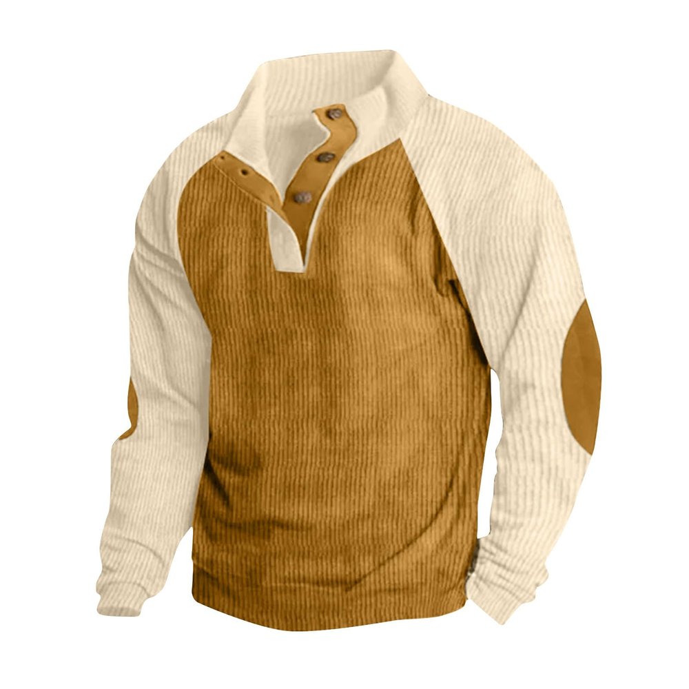 Alalaso Men's Corduroy Shirts Casual Lapel Collar Button Up Pullover Mock Neck Long Sleeve Sweaters Casual Polo Sweatshirts