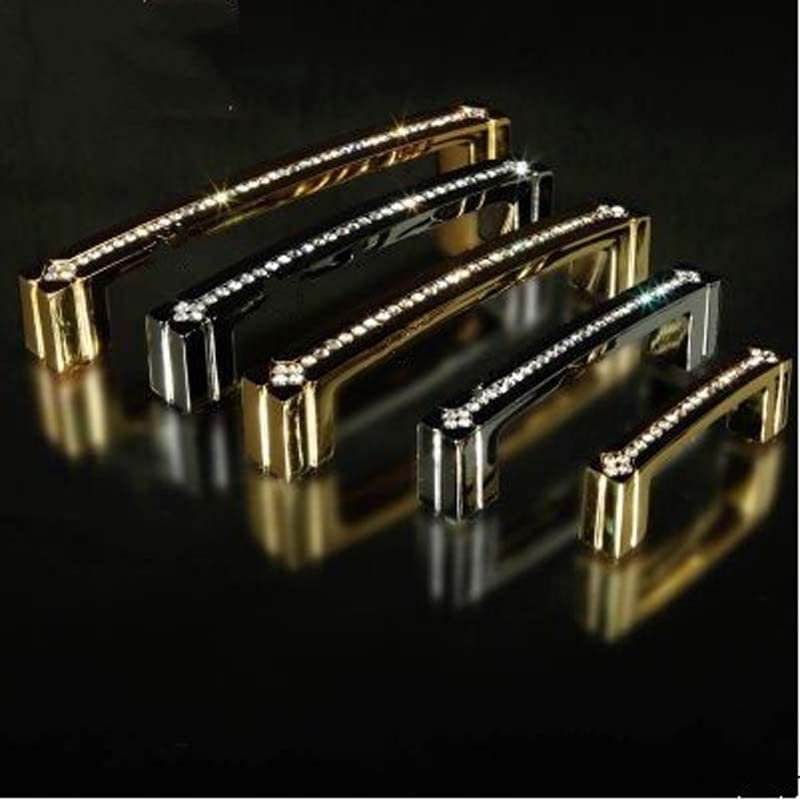 Southst 128mm Gold Diamond Furniture Handle K9 Crystal Wine Cabinet Wardrobe Door Handle Shiny Silver Dresser Cupboard Pulls 5" - (Color: Silver)