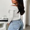 Darong Women's Casual Basic Going Out Crop Tops Slim Fit Long Sleeve Crew Neck Tight T Shirts 9033 Light Grey XL view 2
