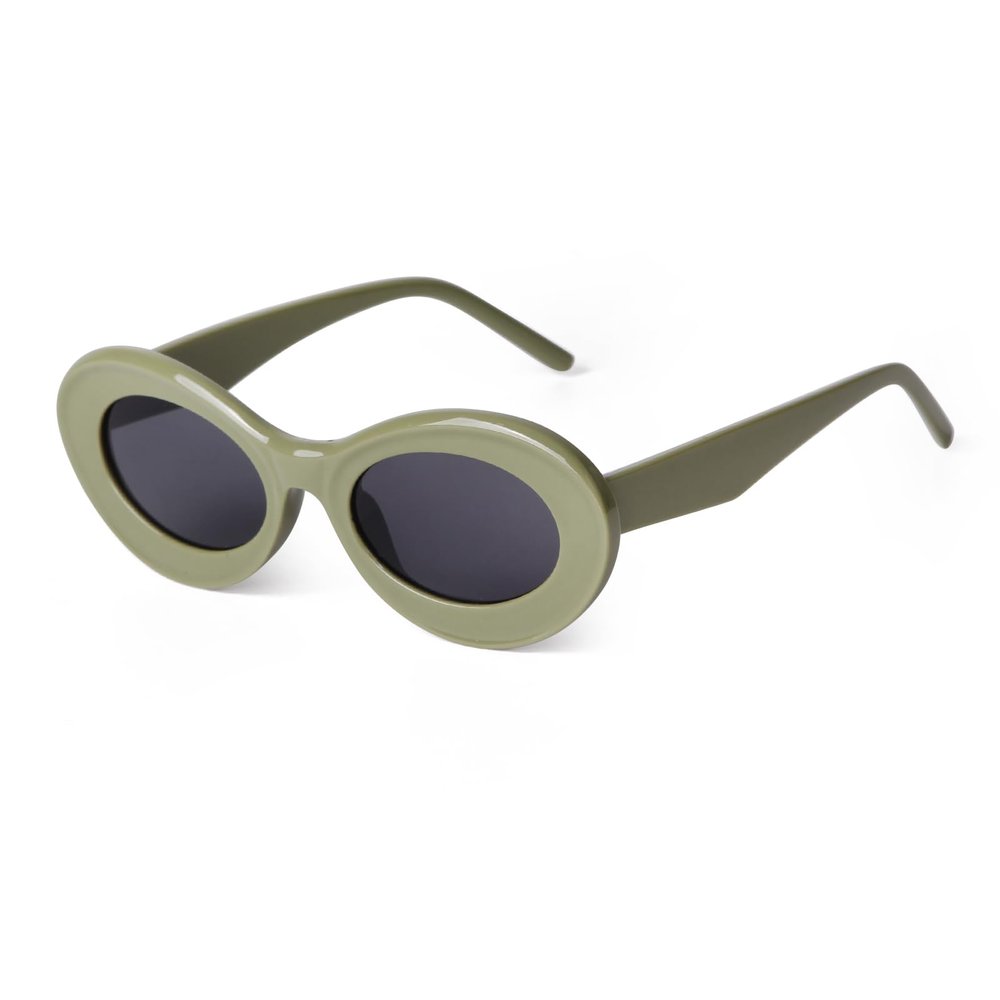 DQbhzh Retro Oval Sunglasses for Women Men 90s Small Trendy Cute Glasses Vintage Shades(Green Frame Gray Lenses)
