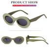 DQbhzh Retro Oval Sunglasses for Women Men 90s Small Trendy Cute Glasses Vintage Shades(Green Frame Gray Lenses) view 4